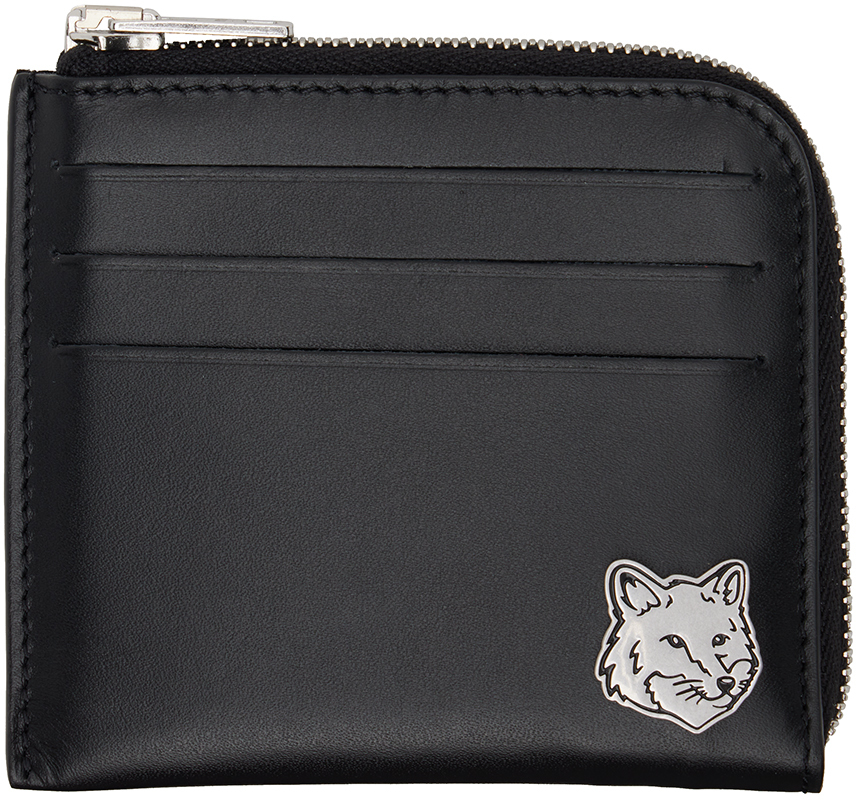 Black Fox Head Zipped Wallet by Maison Kitsuné on Sale