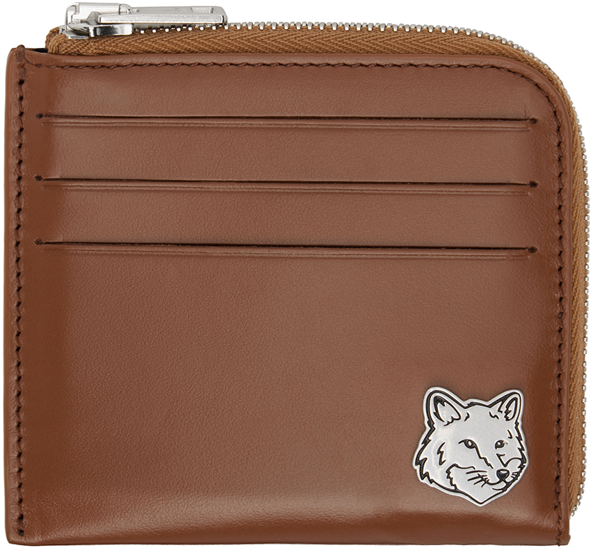Brown Fox Head Zipped Wallet by Maison Kitsuné on Sale