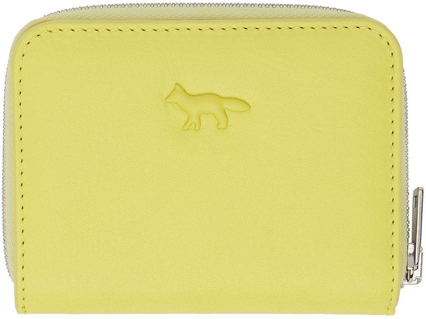 Shop Maison Kitsuné Yellow Cloud Zipped Wallet In P318 Lime Green