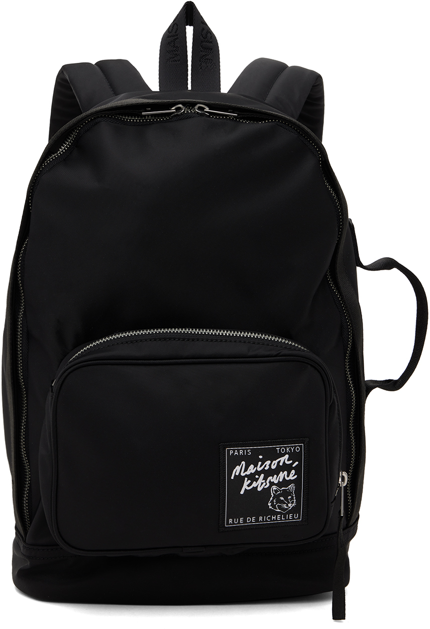 Shop Maison Kitsuné Black 'the Traveller' Backpack In P199 Black