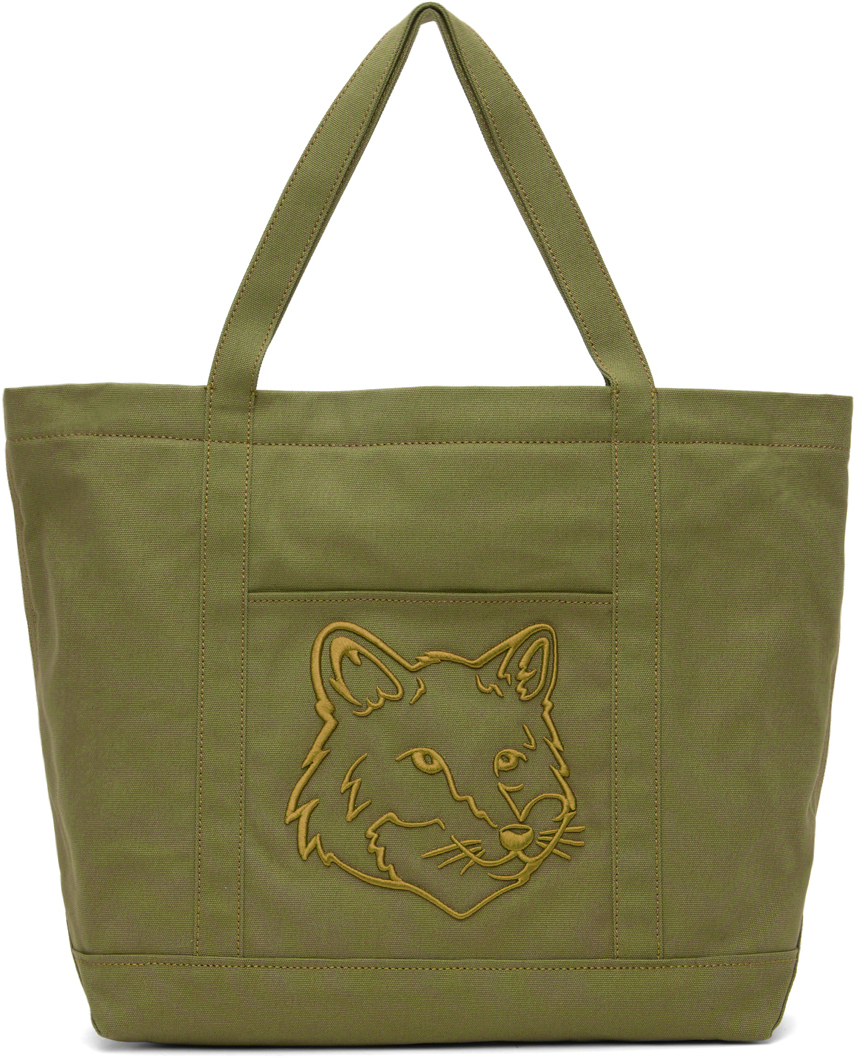 Khaki Fox Head Large Tote by Maison Kitsuné on Sale