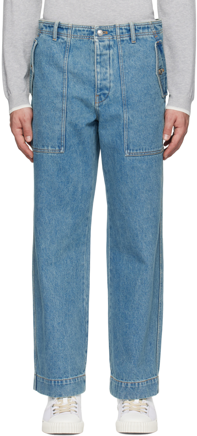 Blue Workwear Jeans by Maison Kitsuné on Sale