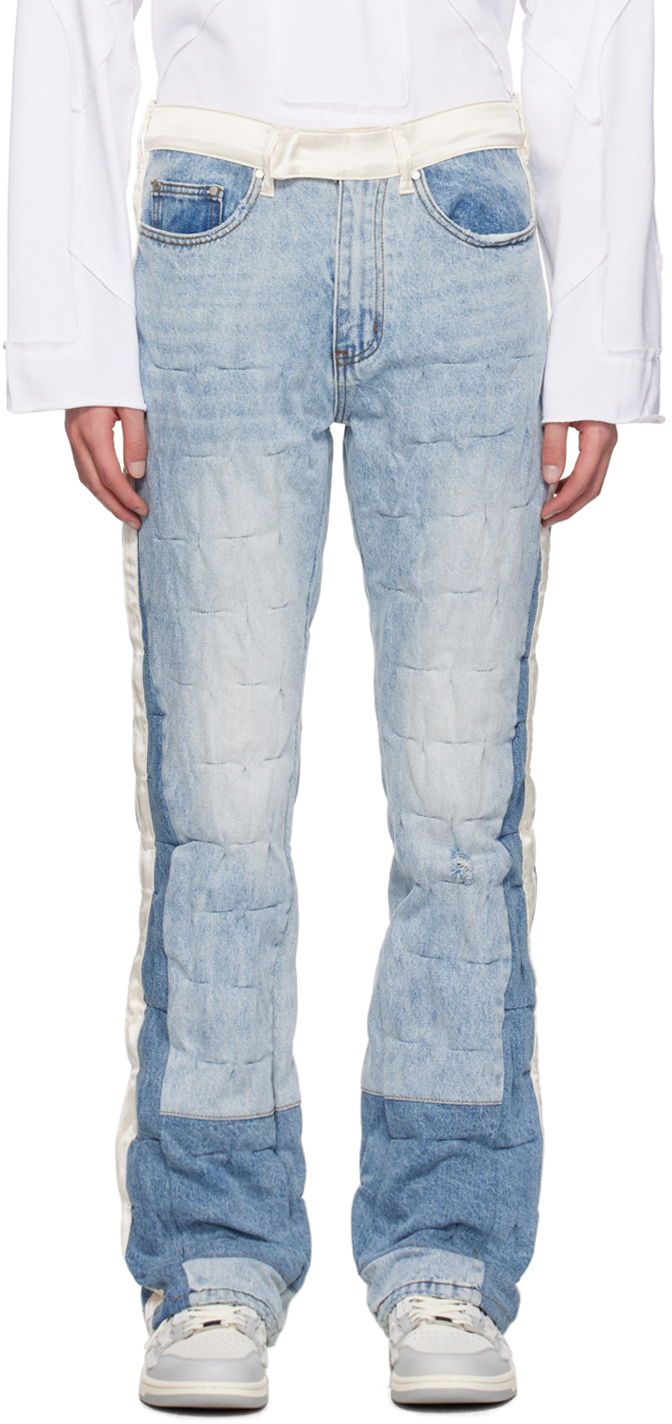 Blue Gathered Tuxedo Jeans by Who Decides War on Sale