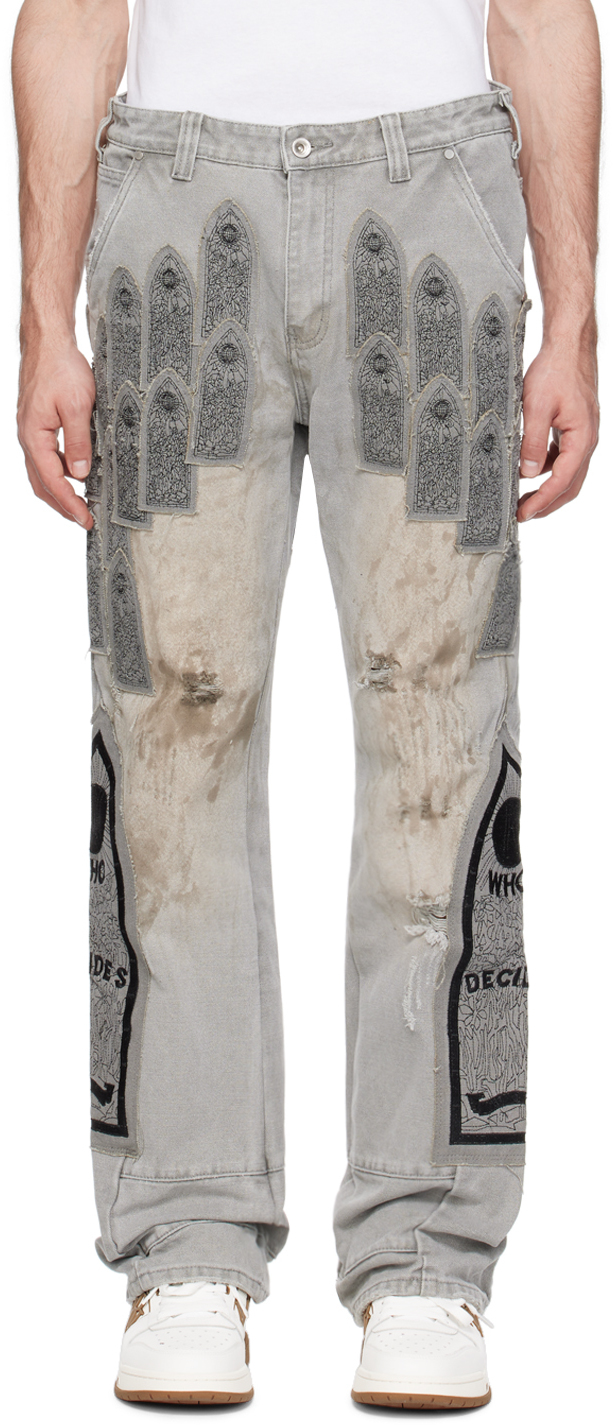 Gray Patch Trousers by Who Decides War on Sale