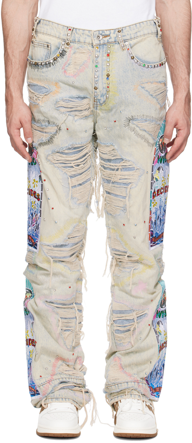 Blue Embroidered Jeans