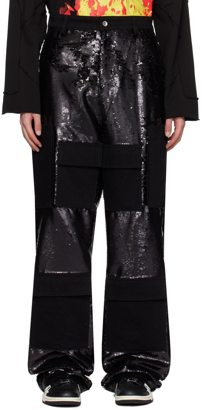 Who Decides War Black Sequin Pocket Cargo Trousers In Coal