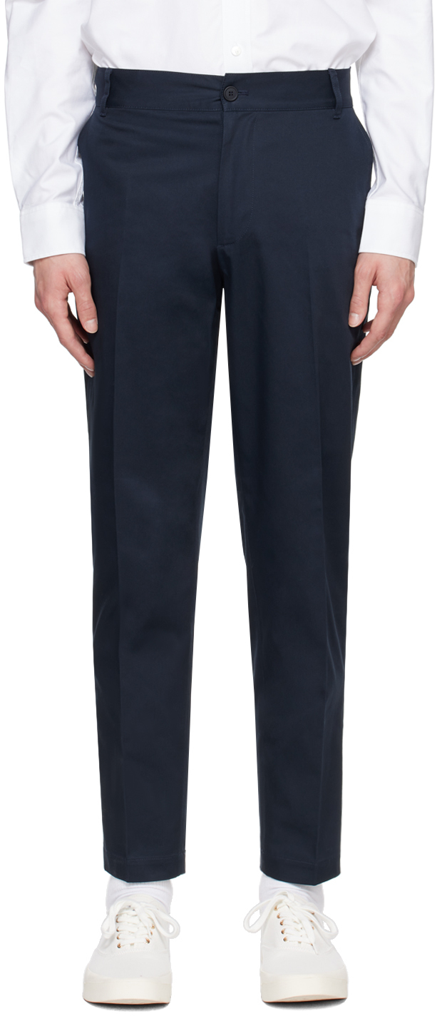 Maison Kitsuné Navy Embroidered Trousers In P492 Deep Navy