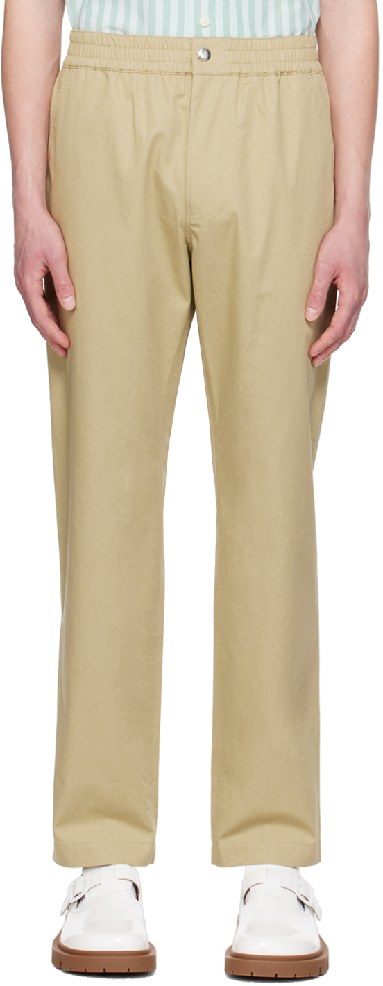 Shop Maison Kitsuné Beige Casual Trousers In P357 Canvas