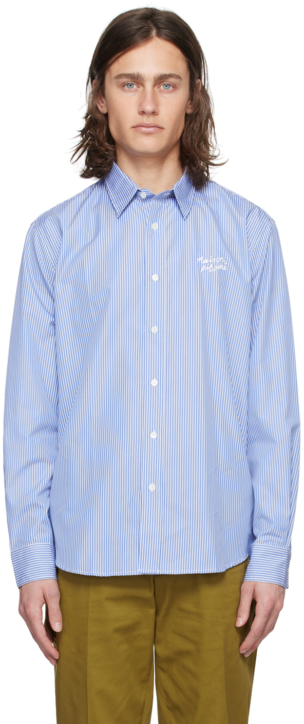 Maison Kitsuné Blue Striped Shirt In S422 Sky Blue Stripe