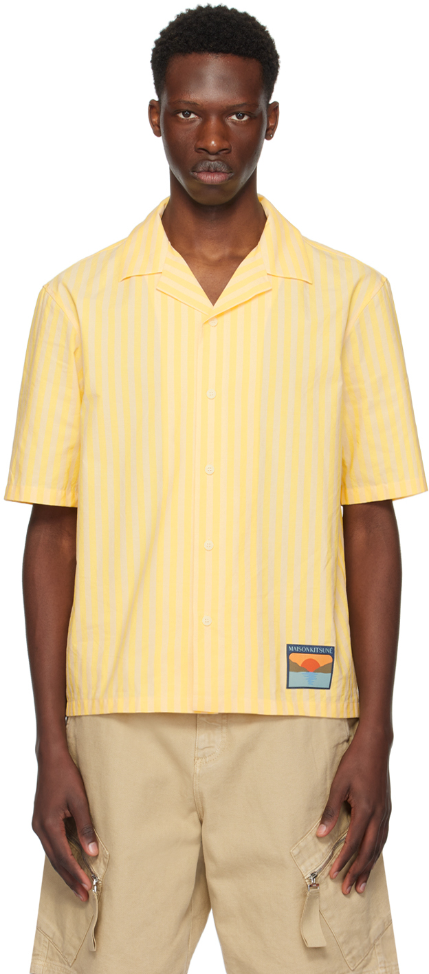 Shop Maison Kitsuné Yellow Resort Shirt In S720 Light Yellow