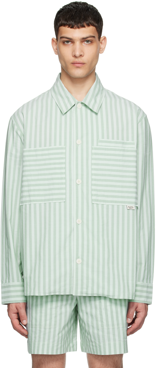 Maison Kitsuné Green Striped Shirt