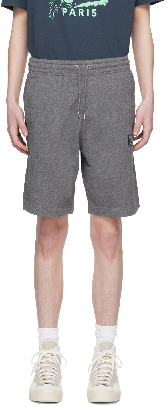 Gray Bold Fox Head Shorts by Maison Kitsuné on Sale