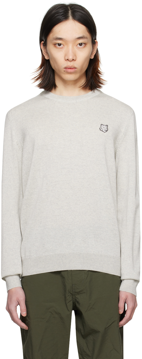 Shop Maison Kitsuné Gray Bold Fox Head Sweater In H120 Light Grey