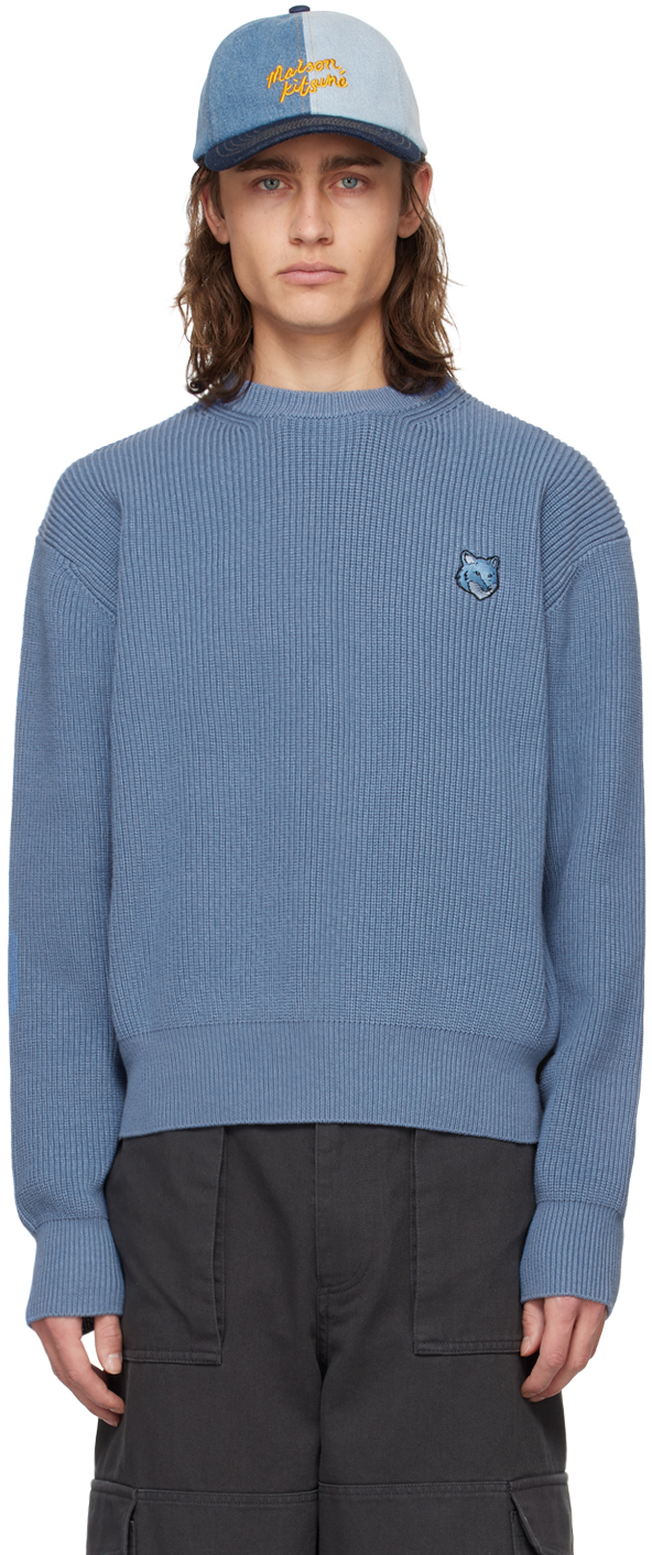Shop Maison Kitsuné Blue Bold Fox Head Sweater In P428 Hampton Blue