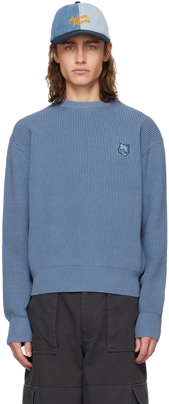 Pull Bleu à Logo De Renard Maison Kitsuné En Solde