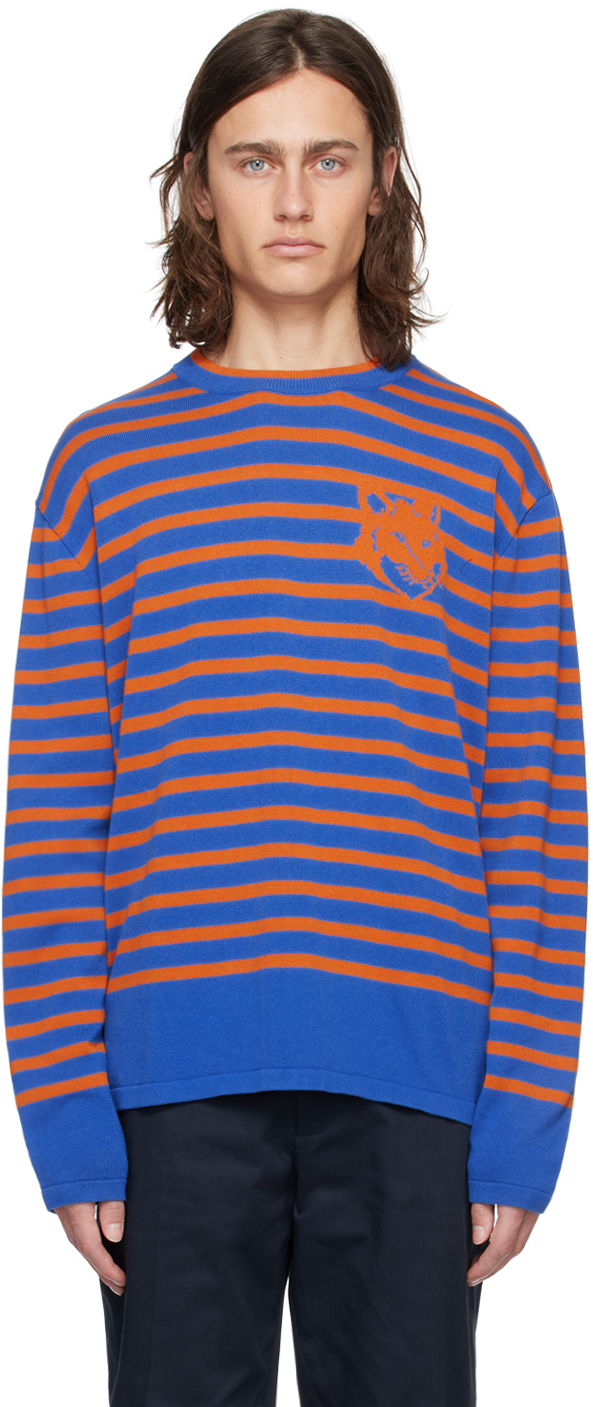 Maison Kitsuné Blue & Orange Intarsia Sweater