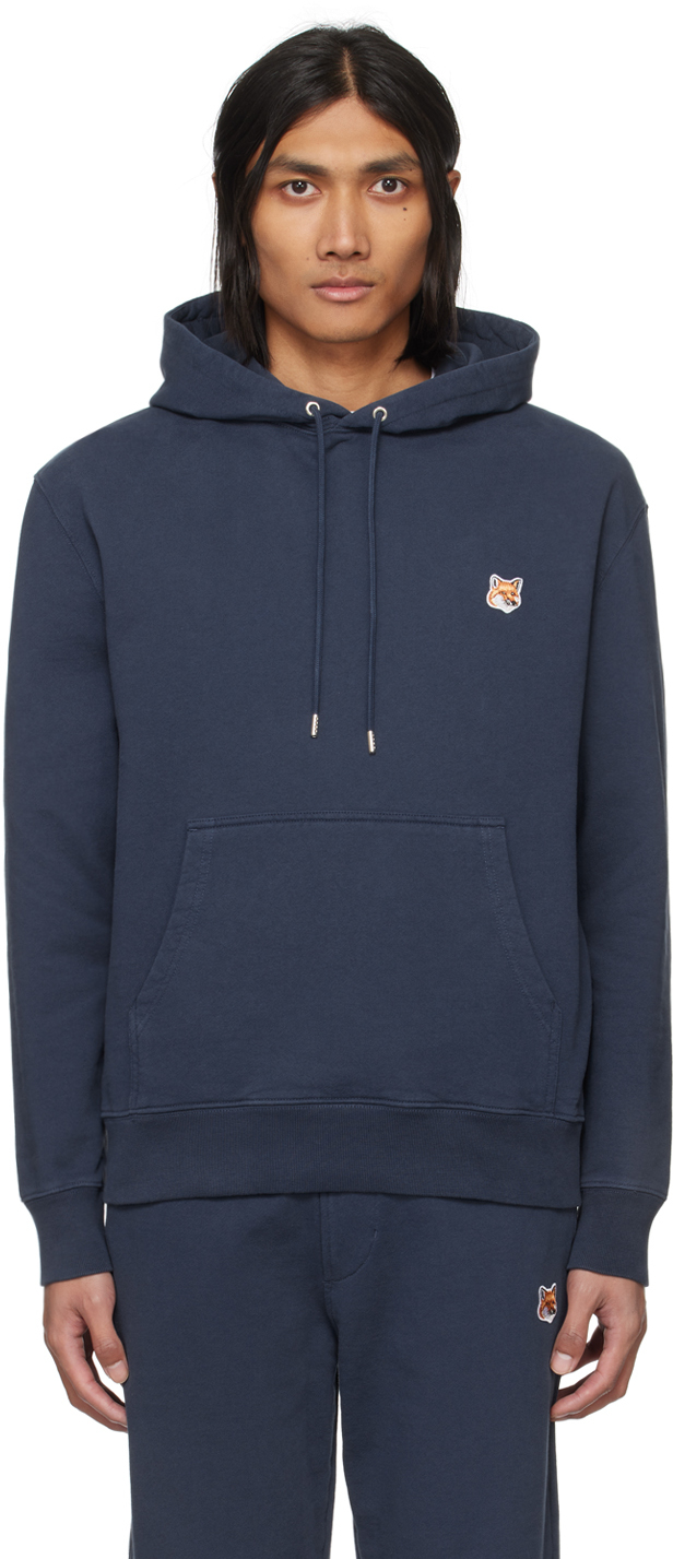 Navy Fox Head Hoodie by Maison Kitsuné on Sale