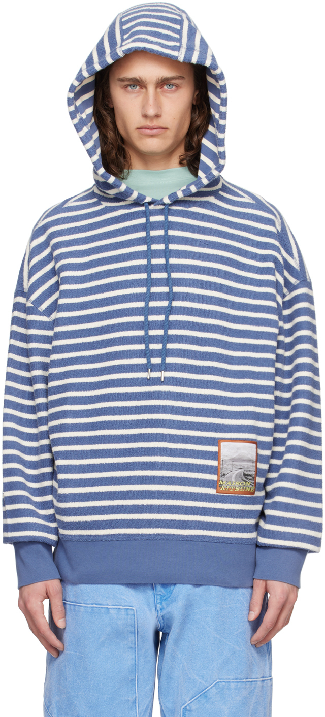 Blue White Striped Hoodie