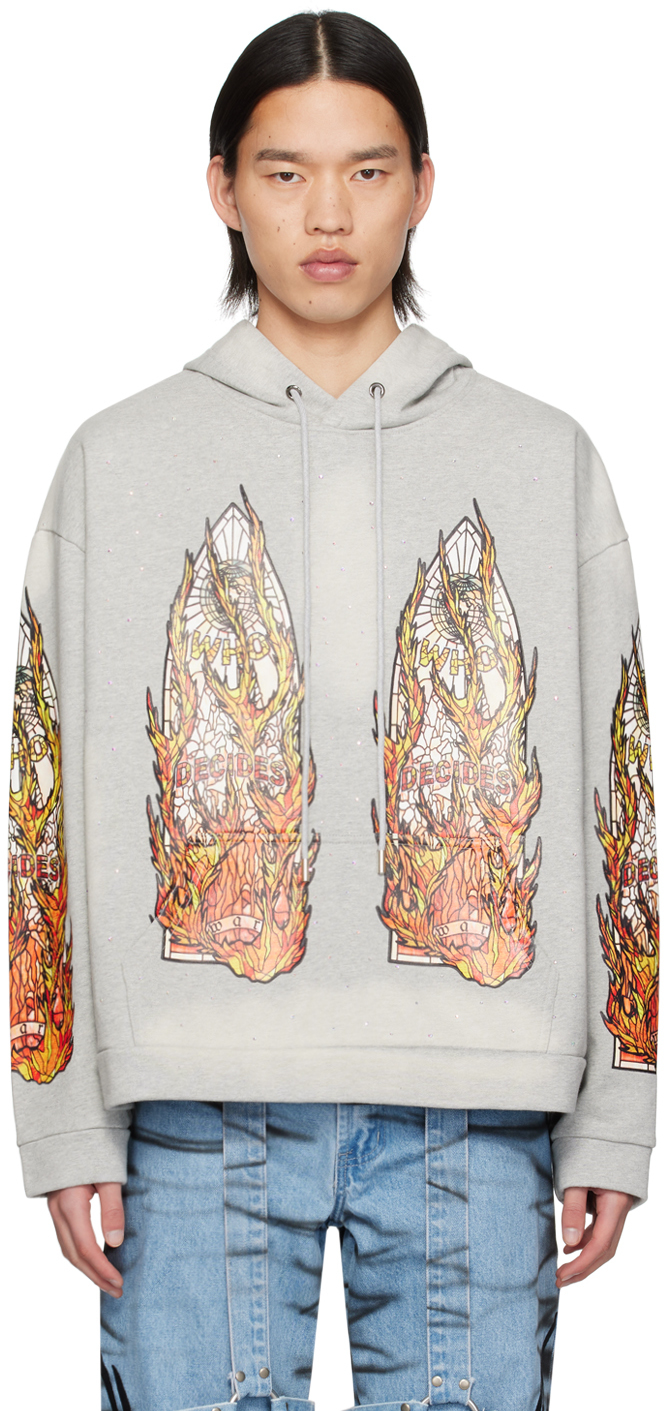 Who Decides War Gray Flame Glass Hoodie In Grey