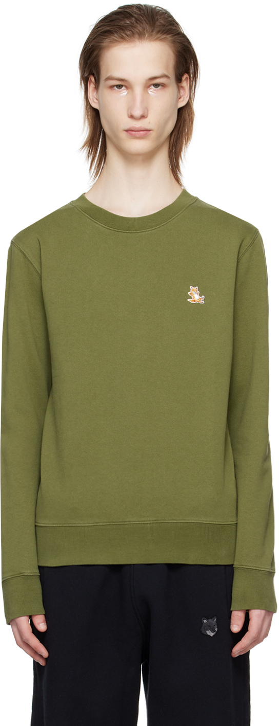 Shop Maison Kitsuné Khaki Chillax Fox Sweatshirt In P384 Military Green