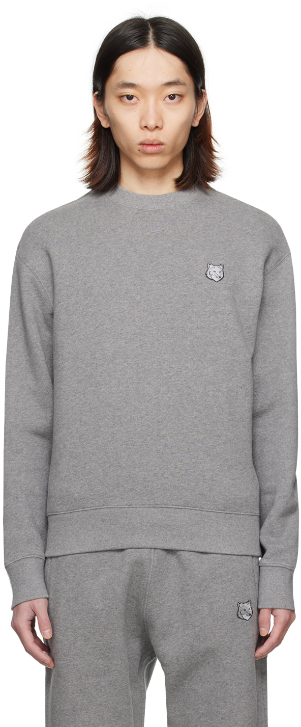 Shop Maison Kitsuné Gray Bold Fox Head Sweatshirt In H131 Medium Grey