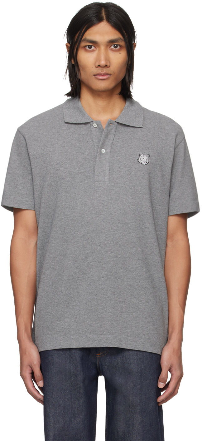 Gray Bold Fox Head Polo by Maison Kitsuné on Sale