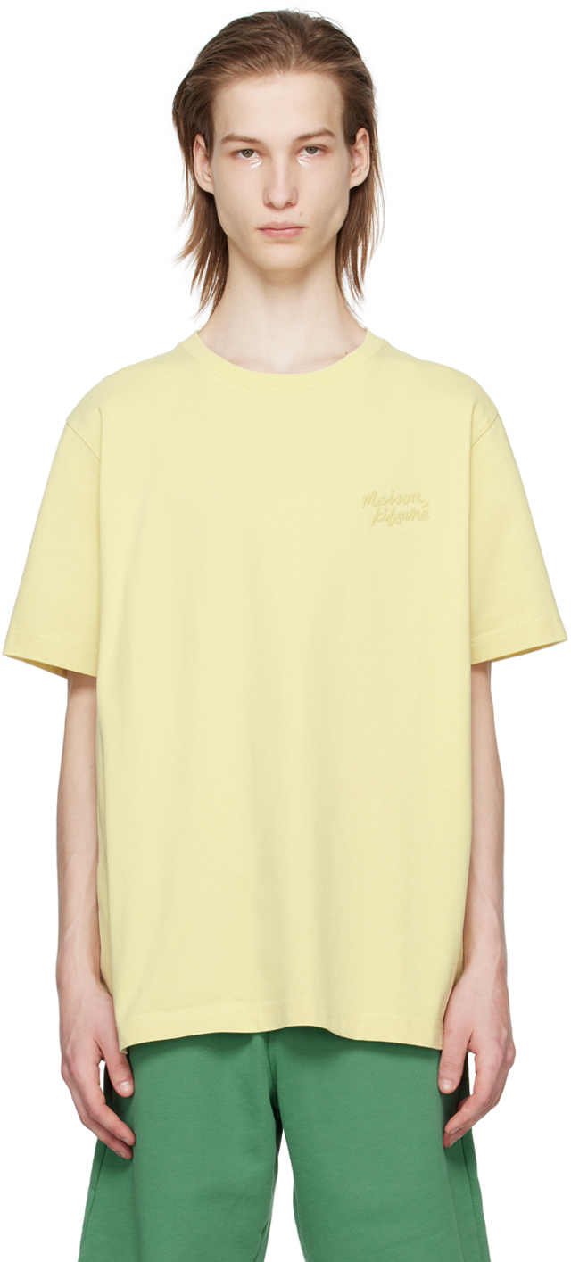 Shop Maison Kitsuné Yellow Handwriting T-shirt In P712 Chalk Yellow