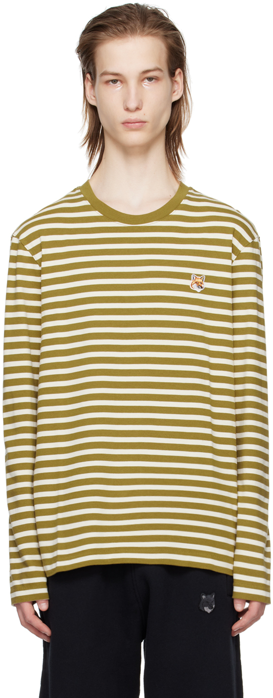 Maison Kitsuné Khaki Bold Fox Head Long Sleeve T-shirt In S394 Khaki Green