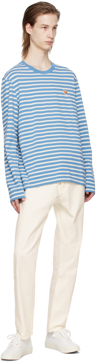Shop Maison Kitsuné Blue Bold Fox Head Long Sleeve T-shirt In S443 Drifter Blue
