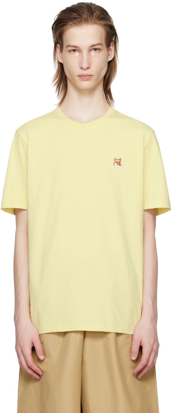Shop Maison Kitsuné Yellow Bold Fox Head T-shirt In P712 Chalk Yellow