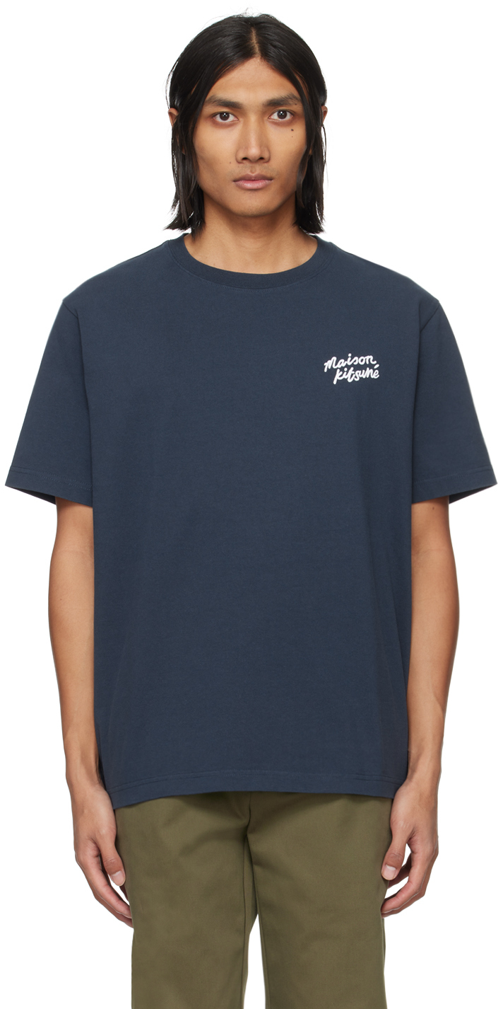 Maison Kitsuné: Navy Handwriting T-Shirt | SSENSE