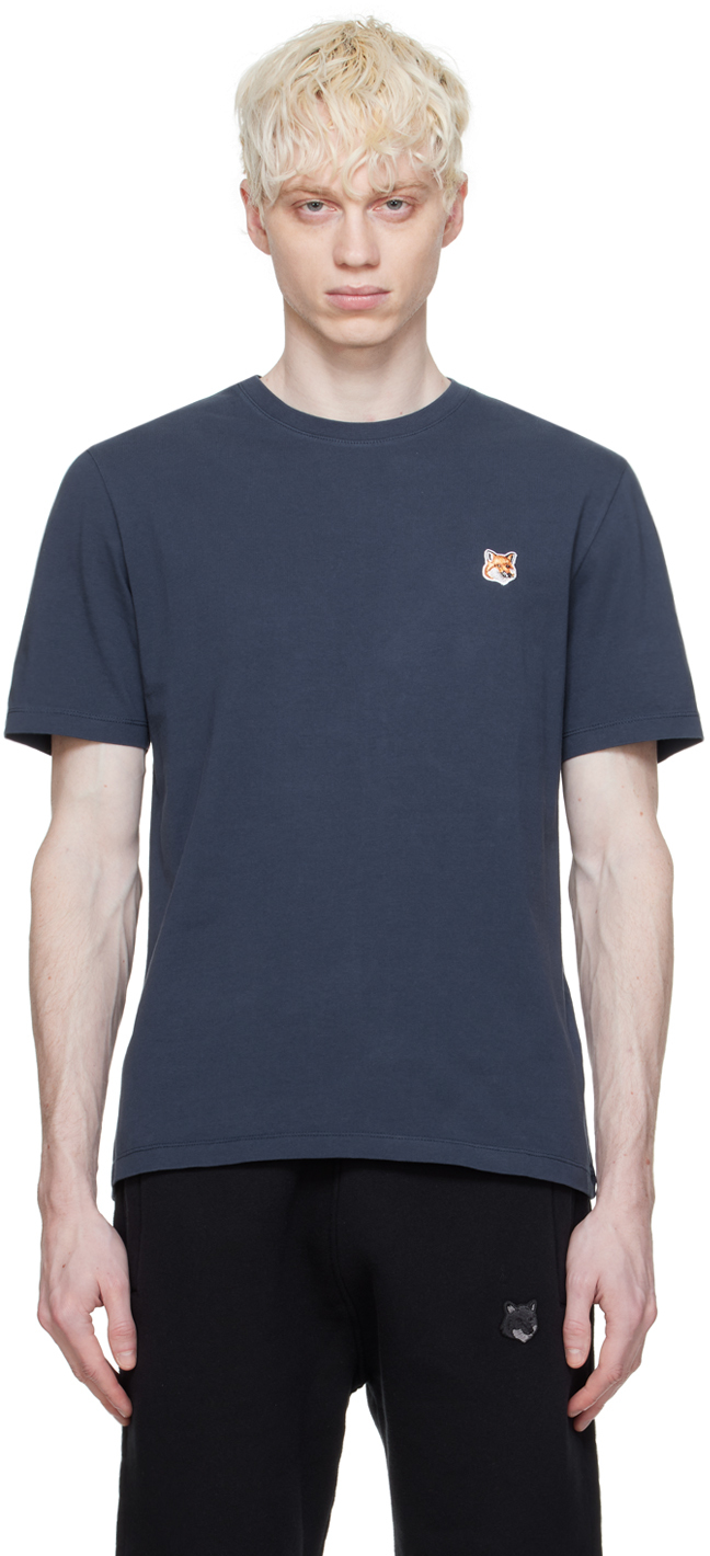 Maison Kitsuné Navy Fox Head T-shirt In P476 Ink Blue