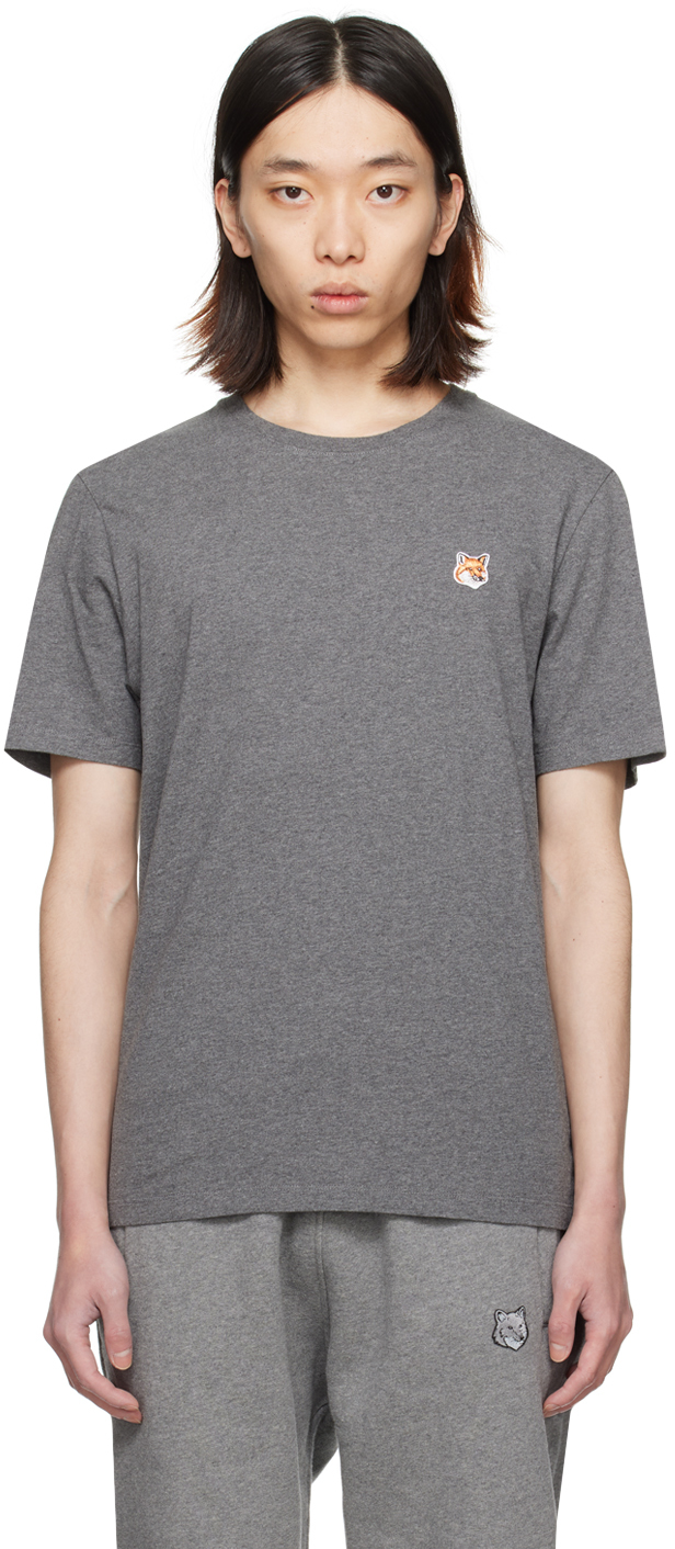Shop Maison Kitsuné Gray Fox Head T-shirt In H170 Dark Grey