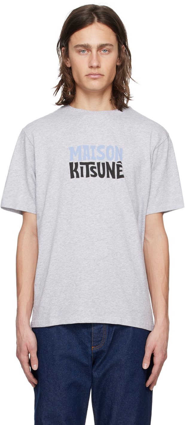 Maison Kitsuné Gray Surf Club T-shirt In H120 Light Grey Mel