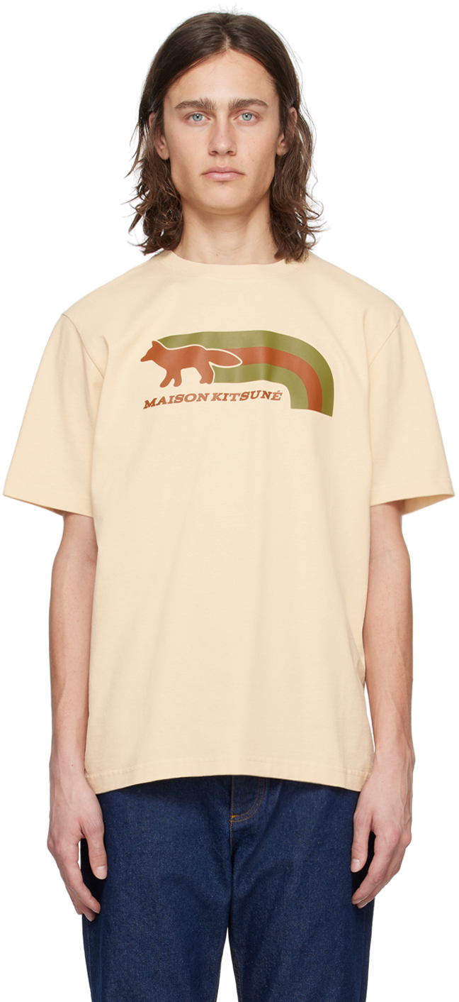 Maison Kitsuné Beige Flash Fox T-shirt In P706 Wheat