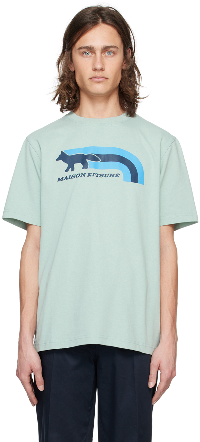 Maison Kitsuné Green Flash Fox T-shirt In P417 Seafoam Blue