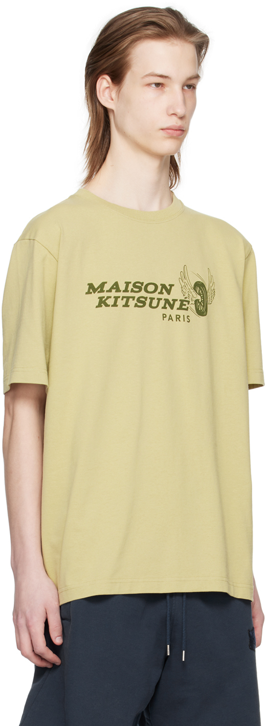 Shop Maison Kitsuné Khaki Racing Wheels T-shirt In P357 Canvas