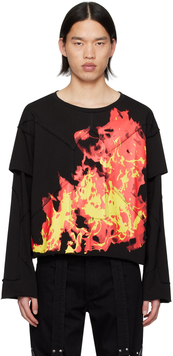 Who Decides War Black Flame Long Sleeve T-shirt In Coal