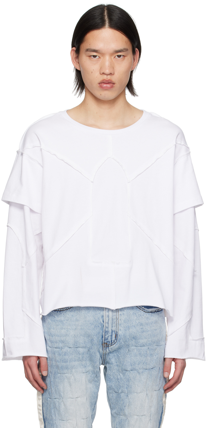 White Amalgamated Window Long Sleeve T-Shirt