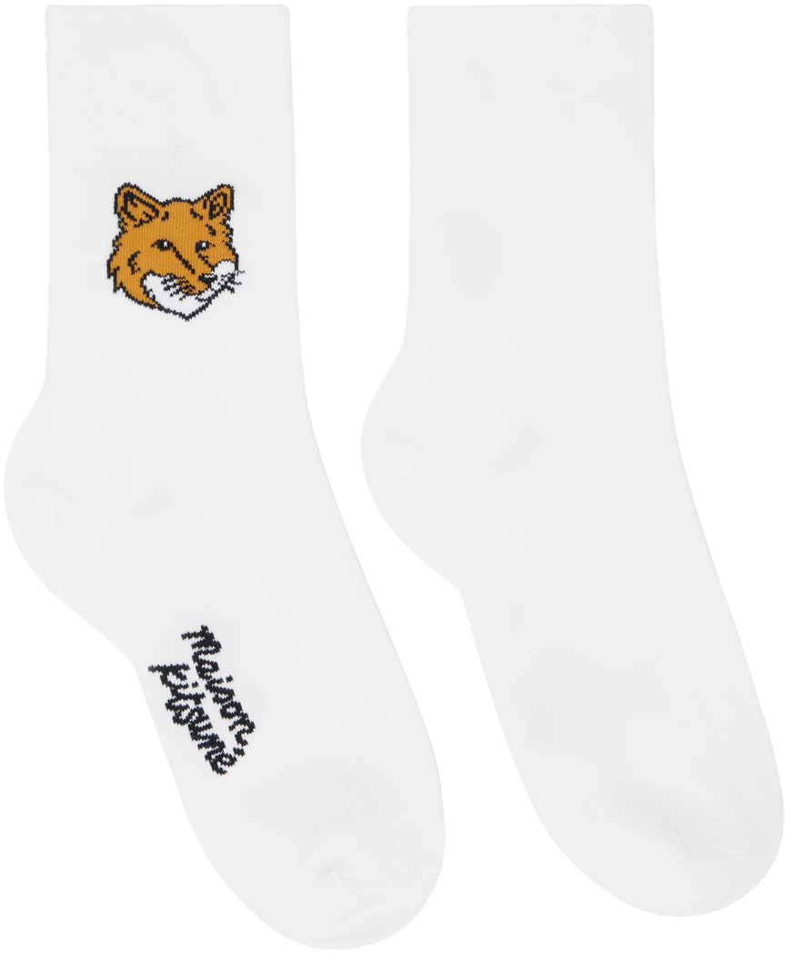 Maison Kitsuné White Fox Head Socks In P100 White