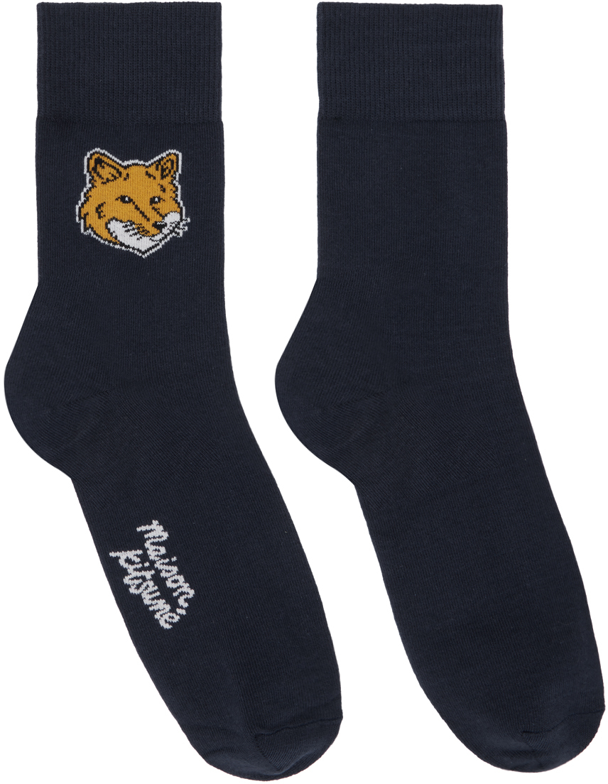 Maison Kitsuné Navy Fox Head Socks