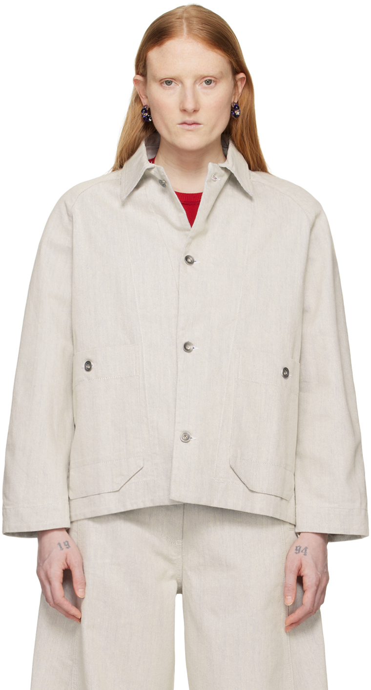 Shop Henrik Vibskov Off-white Delivery Denim Jacket In Whit Blue Twill