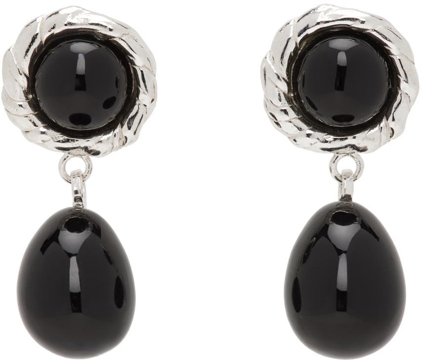 Shop Corali Silver & Black Emma Earrings In Sterling Silver
