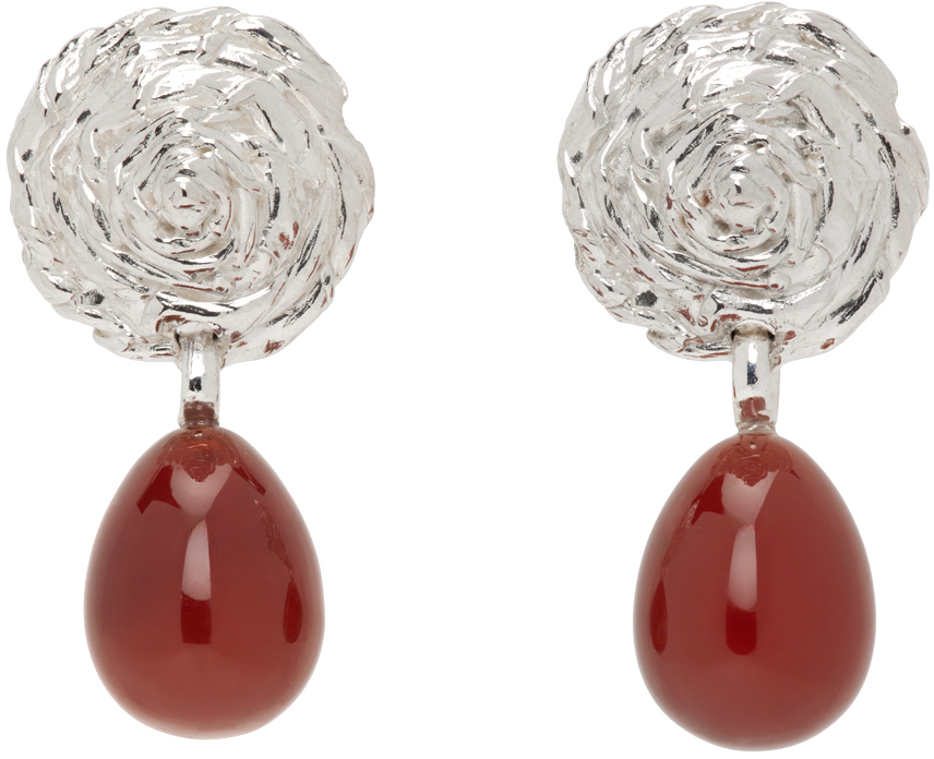 Corali Silver & Red Breton Carnelian Earrings In Sterling Silver