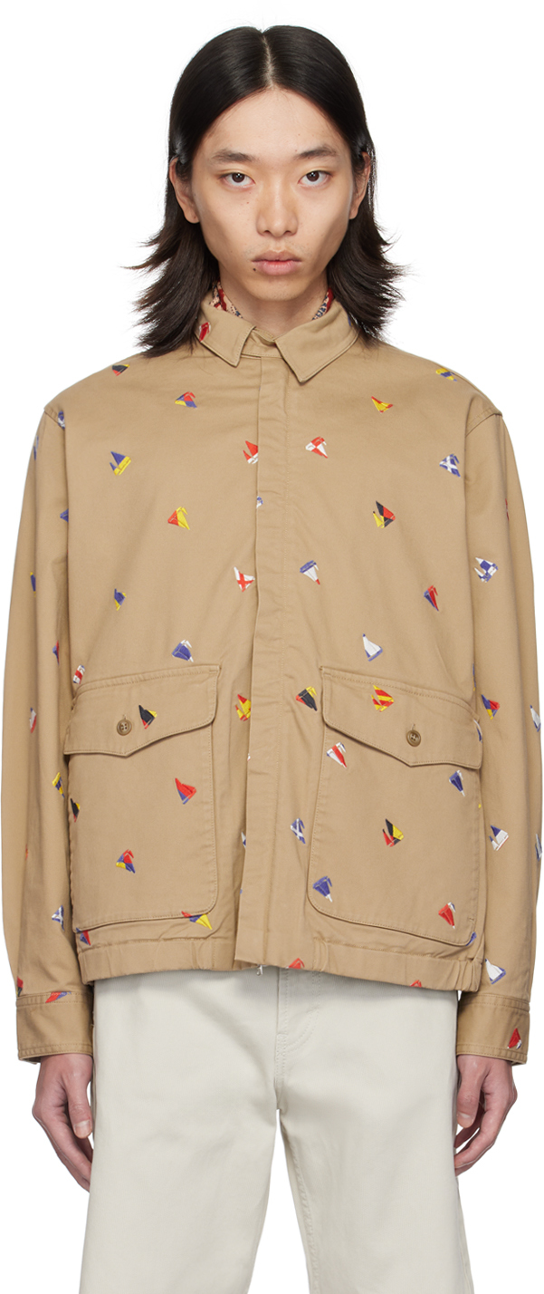 Beige Embroidered-Graphic Jacket