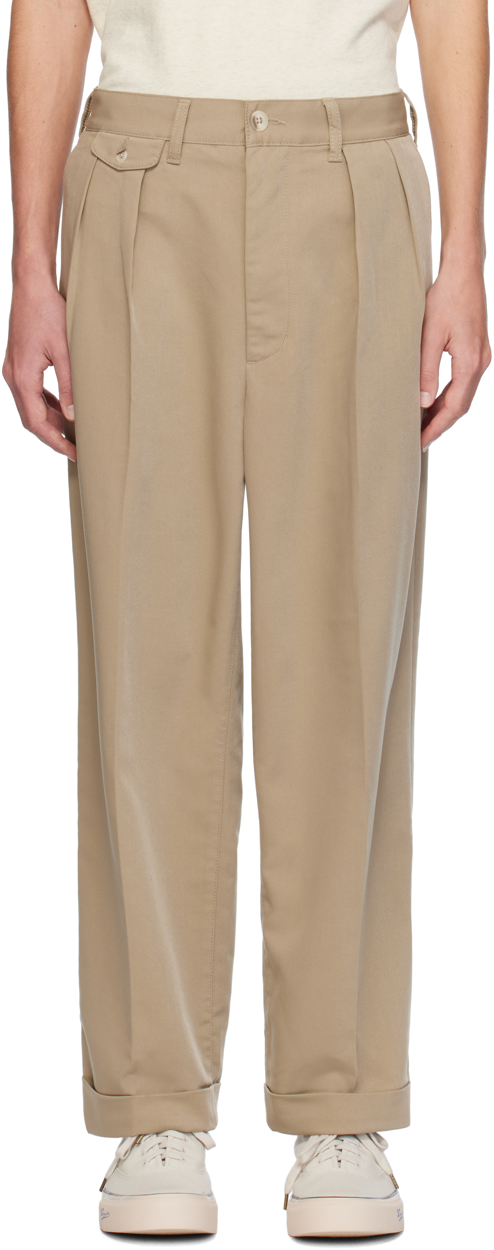 Beige 2 Pleats Trousers