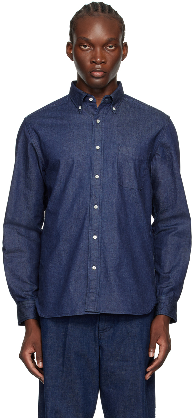 Shop Beams Indigo Button-down Denim Shirt In Indigo78