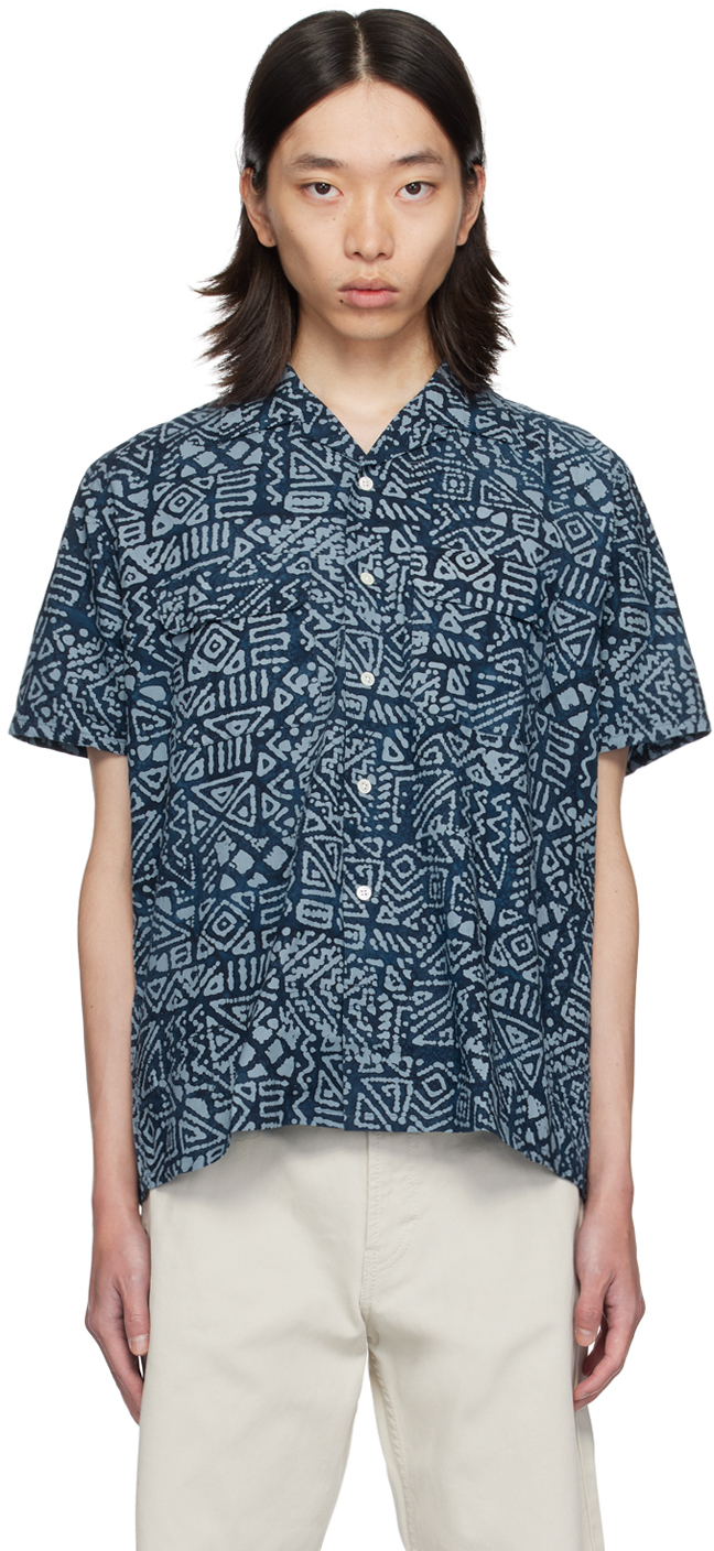 Blue Batik Print Shirt by BEAMS PLUS on Sale