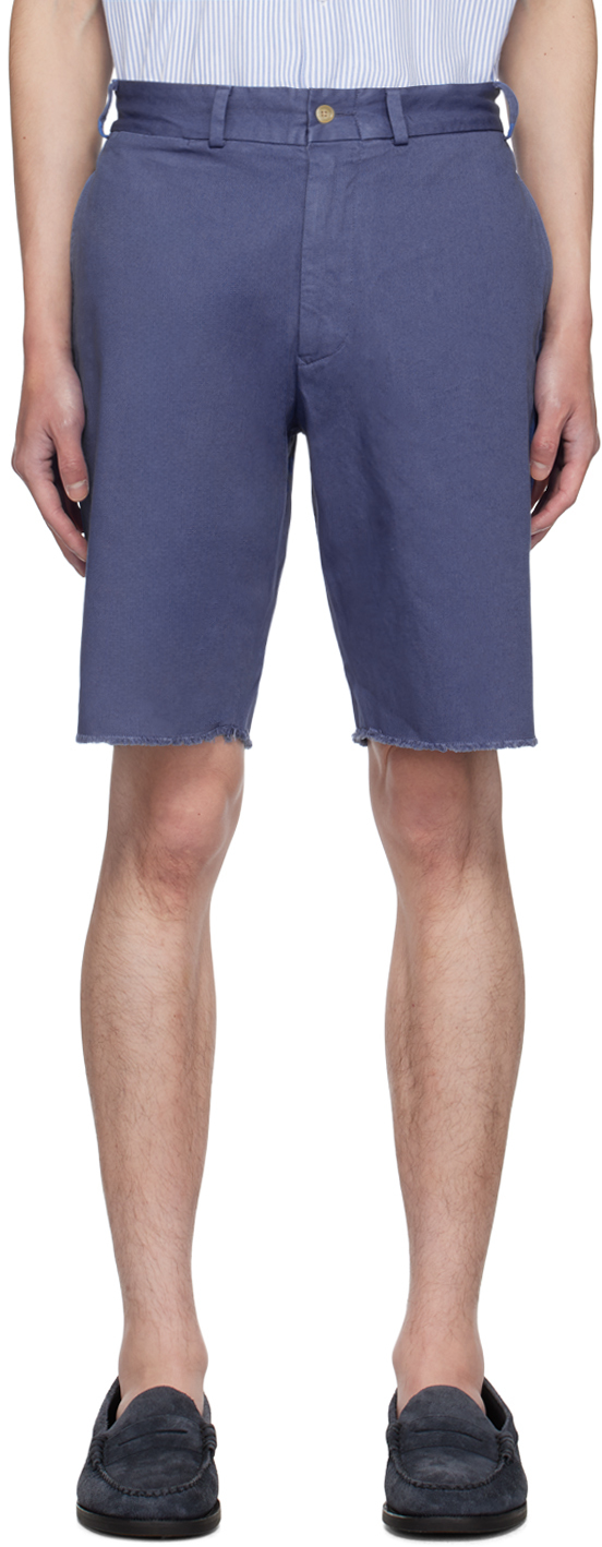 Blue Plain Front Shorts