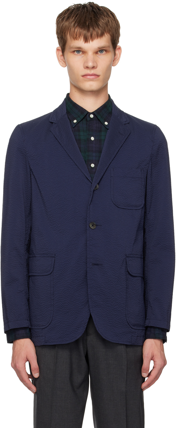 Navy Three-Button Shirt Blazer